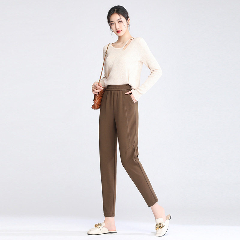 2022 Spring/Summer new style stretched-waist women's 9-inch pants, high-waisted women's pants, Halon pants, casual, versatile and comfortable to pair with radish pants Specification image